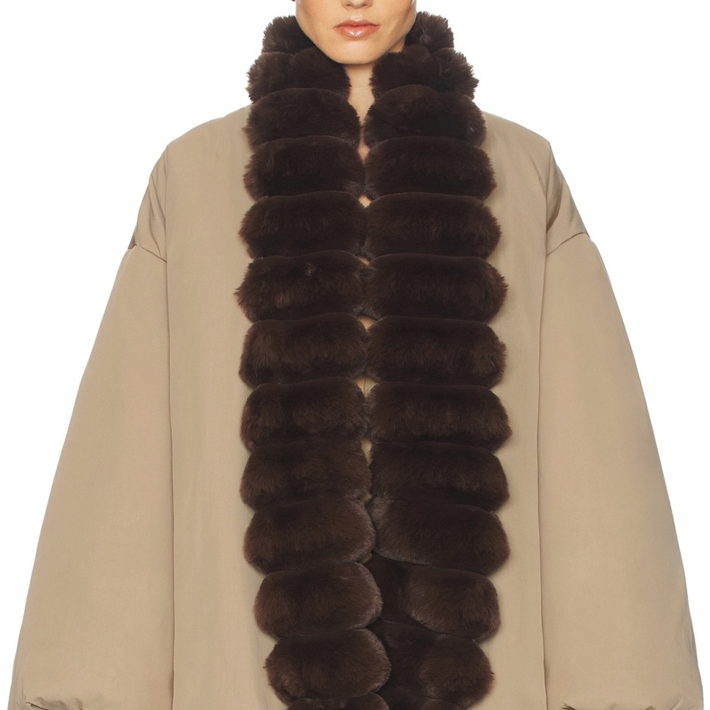 Helsa Bubble Puffer With Faux Fur in Tan & Cedar SZ S $449 - Picture 5 of 11